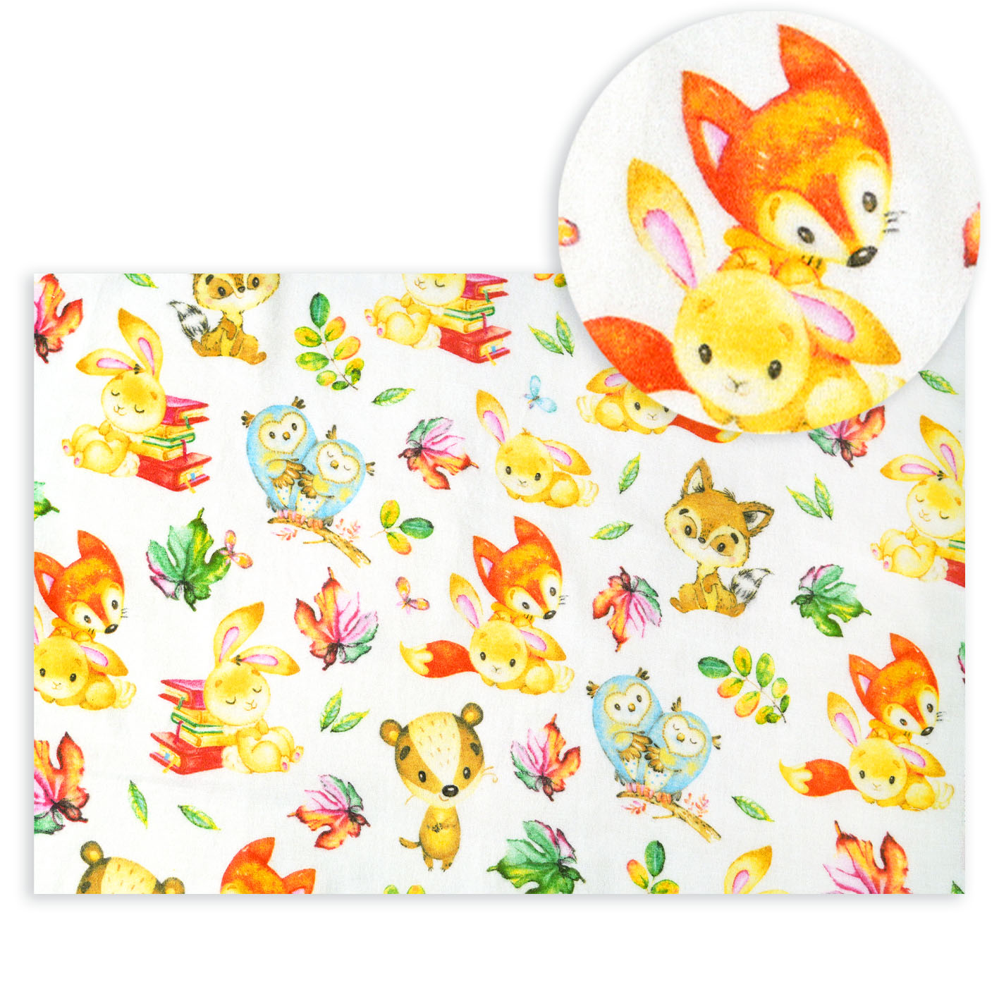 Pieluchocerata flanelowa zwierzęta liście